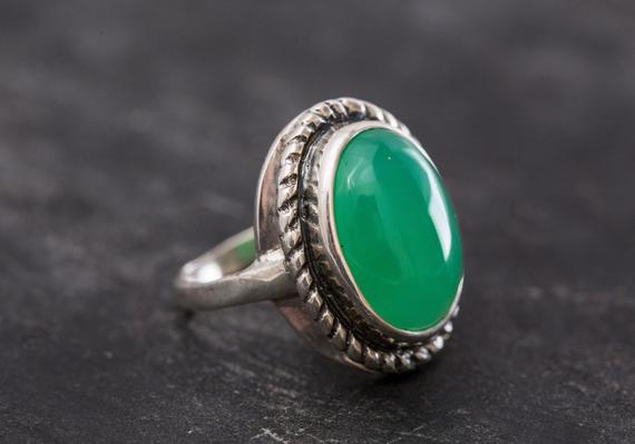 Big Chrysoprase Ring, Natural Chrysoprase, Statement Ring, Vintage Green Rings, May Birthstone, May Ring, Solid Silver Ring, Chrysoprase