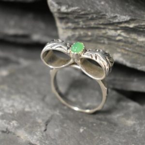 Shop Chrysoprase Rings! Chrysoprase Ring, Natural Chrysoprase, May Birthstone, Silver Ribbon Ring, Vintage Ring, Green Ring, Silver Artisan Ring, Solid Silver Ring | Natural genuine Chrysoprase rings, simple unique handcrafted gemstone rings. #rings #jewelry #shopping #gift #handmade #fashion #style #affiliate #ad