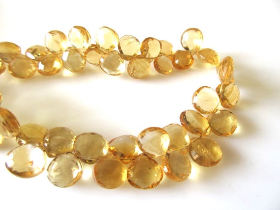 Citrine Faceted Heart Beads, Natural Yellow Citrine Heart Briolettes, 4-6mm/7mm/8mm/9-11mm Citrine Heart Beads, Citrine Beads Loose, Gds1169