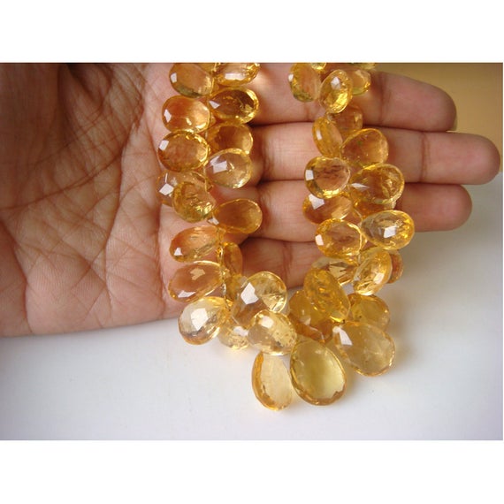 7x9 -15x10mm Approx Citrine Faceted Pear Shaped Briolettes, Citrine Faceted Beads For Jewelry, Yellow Citrine Pear (4in To 8in Options)