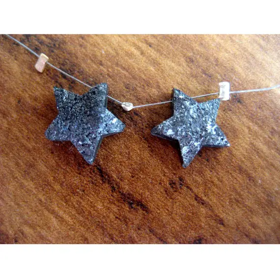 2 Pieces 9mm Each Matched Pairs Star Shaped Rough Diamonds, Grey Laser Cut Diamond Star Necklace