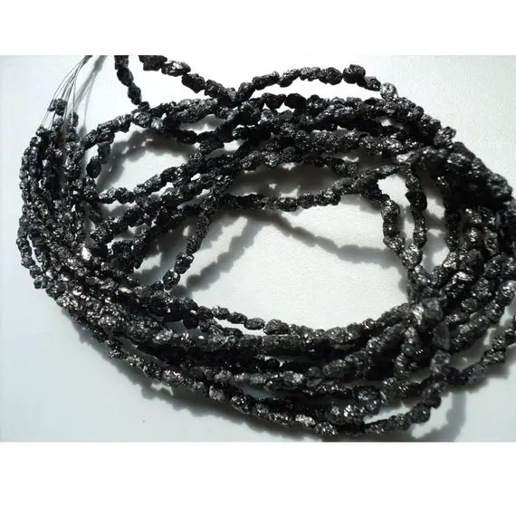 Black Rough Raw Diamond Tumbles Loose, Conflict Free Uncut Earth Mined Heated Black Diamond 3mm To 4mm Beads, 8/16 Inch Strand, Dds773/12