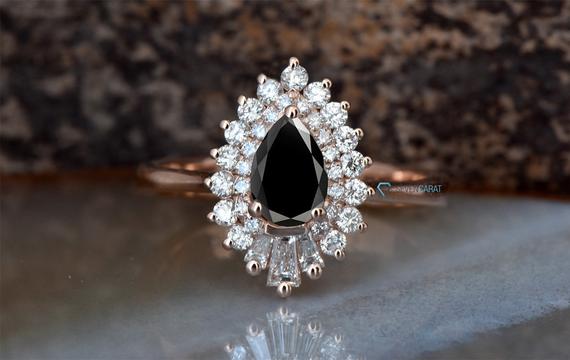 Vintage Black Diamond Ring-promise Ring-art Deco Ring-gatsby Ring-black Diamond Ring Rose Gold-solid Gold Ring-branch Ring-edwardian Ring