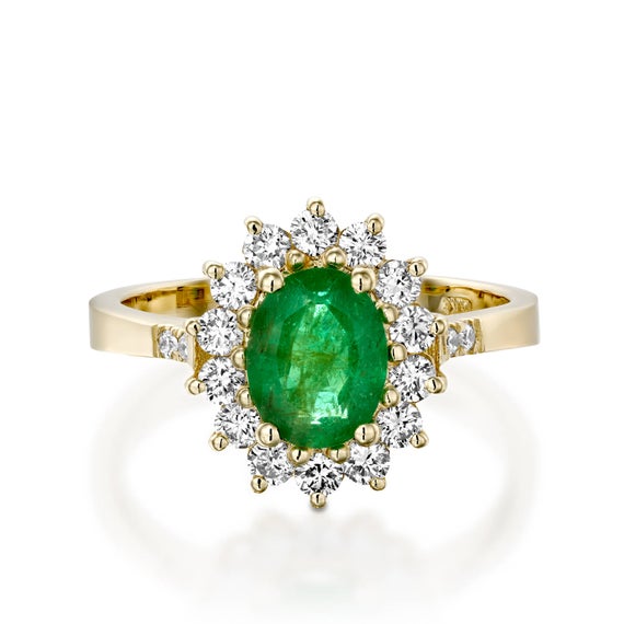 Emerald Engagement Ring-oval Engagement Ring-estate Diamond Ring-diana Ring-natural Emerald Ring-oval Halo Ring-vintage Engagement Ring