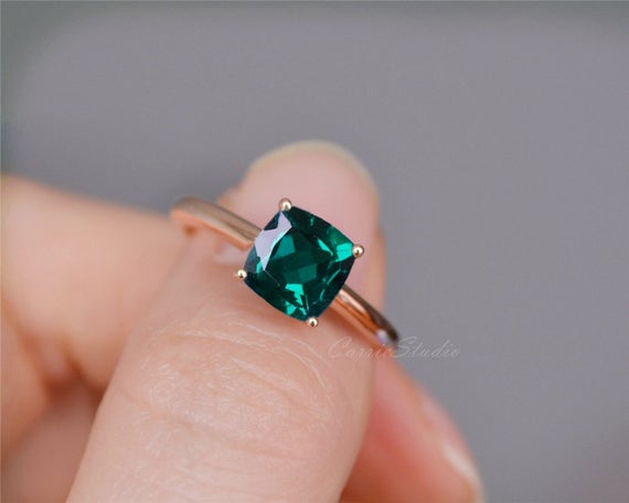 Cushion Emerald Ring Solid 14k Gold Emerald Engagement Ring Wedding Ring Promise Ring Anniversary Ring