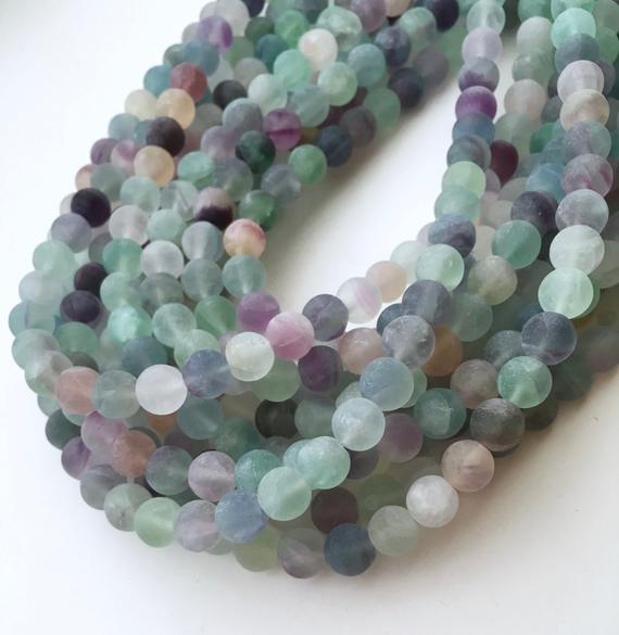 Fluorite Beads, Matte Beads, 8mm Beads, Multicolor Beads Rainbow Fluorite Gemstone Beads Colorful Beads Green Beads, Frosted Beads, Fluorite