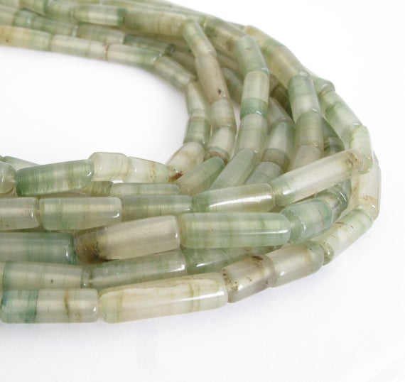 Fluorite Tube Beads, Green And White Fluorite Beads, 14 Inch Strand, Natural Gemstone Beads, Fluorite Beads, Fluo205
