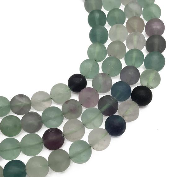 10mm Matte Rainbow Fluorite Beads, Round Gemstone Beads, Wholesale Beads
