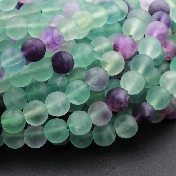 Matte Fluorite 4mm 6mm 8mm 10mm Round Beads Natural Purple Green Fluorite Gemstone 15.5" Strand