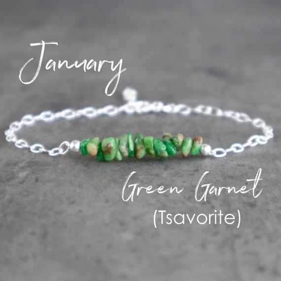 Tsavorite Bracelet, Green Garnet Bracelet, Raw Crystal Bracelets For Women, January Birthstone Bracelet, Gifts For Her