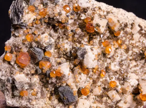 Natural Raw Orange Garnet With Smoky Crystal Quartz Cluster/dolomite/specularite/fanta Stone Mineral/spessartine Specimen Collection-62g