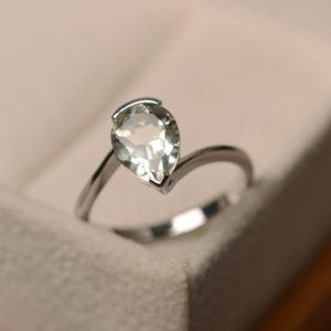 Natural green amethyst ring, silver ring, pear cut engagement ring, green gemstone ring, solitaire ring | Natural genuine Gemstone rings, simple unique alternative gemstone engagement rings. #rings #jewelry #bridal #wedding #jewelryaccessories #engagementrings #weddingideas #affiliate #ad
