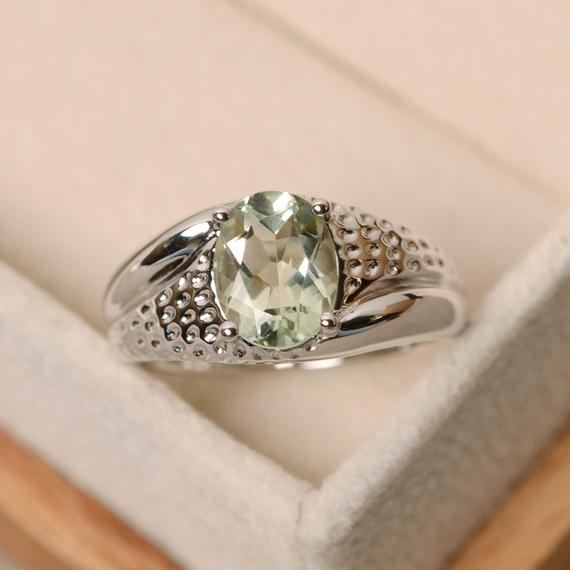 Green Amethyst Ring, Oval Cut Ring, Green Amethyst, Green Crystal Gemstone
