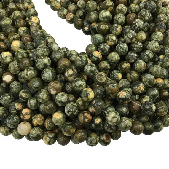 Green Rainforest Jasper Round Beads, 6mm 8mm 10mm 12mm Gemstone Beads Approx 15.5 Inch Strand