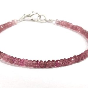 Handmade Pink Tourmaline Bracelet, Shaded Pink Tourmaline Faceted Beads Bracelet, Natural Pink Tourmaline 3-4mm Beaded Tiny Bracelet | Natural genuine Array bracelets. Buy crystal jewelry, handmade handcrafted artisan jewelry for women.  Unique handmade gift ideas. #jewelry #beadedbracelets #beadedjewelry #gift #shopping #handmadejewelry #fashion #style #product #bracelets #affiliate #ad
