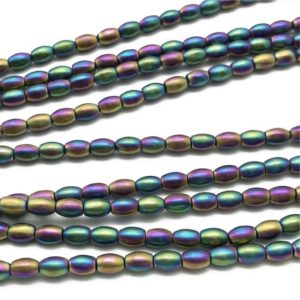 Shop Hematite Bead Shapes! 6x4mm Matte Rainbw Hematite Rice Beads, Hematite Jewelry | Natural genuine other-shape Hematite beads for beading and jewelry making.  #jewelry #beads #beadedjewelry #diyjewelry #jewelrymaking #beadstore #beading #affiliate #ad