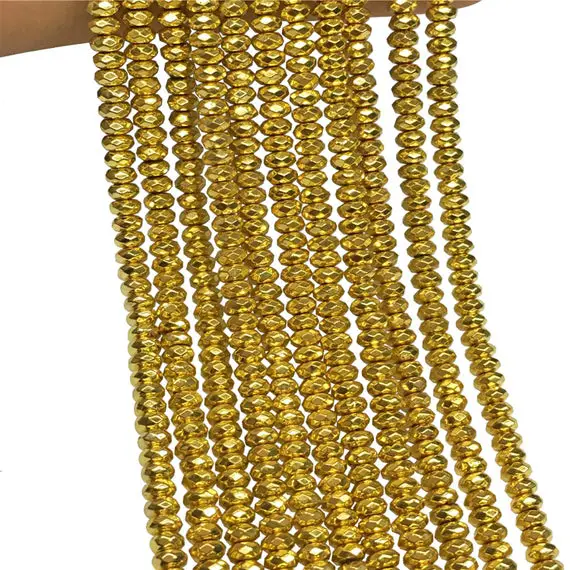 4x2mm Gold Hematite Beads, Hematite Rondelle Beads, Hematite Jewelry