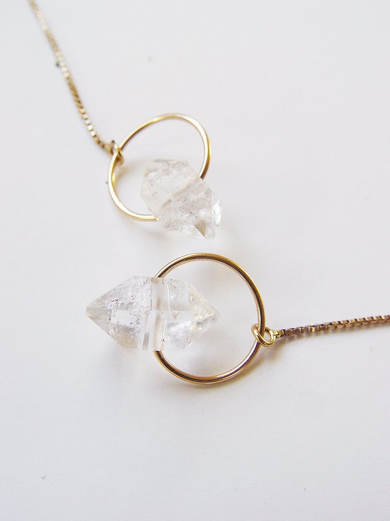 Herkimer Diamond Chain Earrings. Herkimer Diamond Gold Threader Earrings