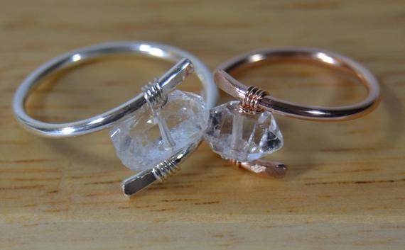 Solitaire Herkimer Diamond Ring // Horizontal Herkimer Stone // Sterling Silver, Rose Gold Fill, Gold Fill // Boho Ring // Minimalist Ring