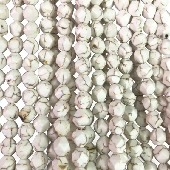 Faceted White Howlite Beads, Star Cut Beads, Gemstone Beads, 8mm 10mm