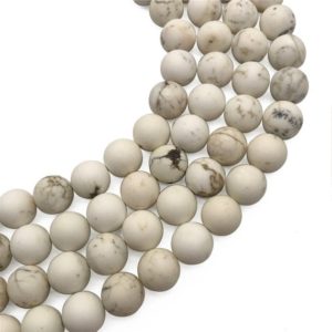 Shop Howlite Round Beads! 10mm Matte White Howlite Beads, Round Gemstone Beads, Wholesale Beads | Natural genuine round Howlite beads for beading and jewelry making.  #jewelry #beads #beadedjewelry #diyjewelry #jewelrymaking #beadstore #beading #affiliate #ad