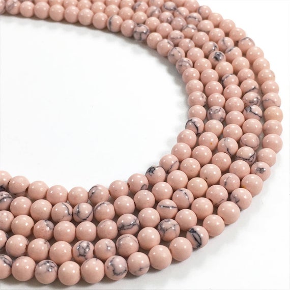 6mm Pink Howlite Turquiose Beads, Round Gemstone Beads, Wholesale Beads