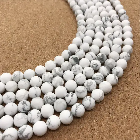 8mm Matte White Howlite Beads, Round Gemstone Beads, Wholesale Beads