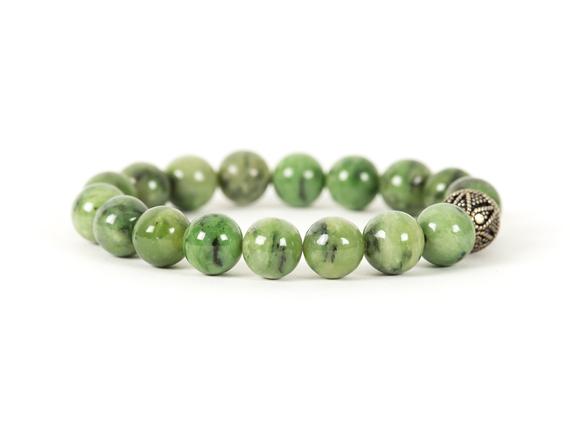 Russian Jade Bracelet, 10mm Jade Bracelet, Good Luck Bracelet, Chunky Gemstone Calming Bracelet, Handmade Gemstone Jewelry