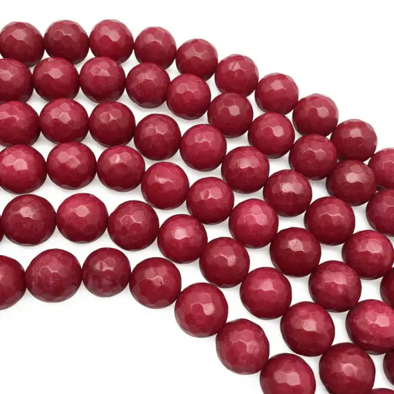 10mm Faceted Red Jade Beads, Gemstone Beads, Wholesale Beads