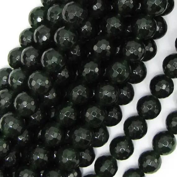 8mm Faceted Canada Green Jade Round Beads 15.5" Strand 10944