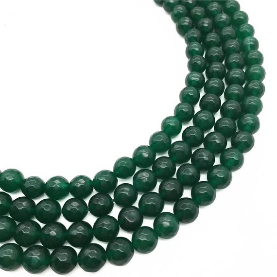 8mm Faceted Green Jade Beads, Gemstone Beads, Wholesale Beads