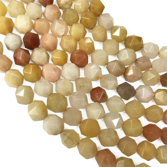 Faceted Yellow Jade Beads, Star Cut Beads, Gemstone Beads, 8mm, 10mm
