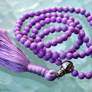 6 mm Purple Jade Prayer Beads Japa Mala Necklace – Buddhist Karma 108+1 Beads -Energized Rosary for Nirvana Meditation Awakening Chakras | Natural genuine Gemstone necklaces. Buy crystal jewelry, handmade handcrafted artisan jewelry for women.  Unique handmade gift ideas. #jewelry #beadednecklaces #beadedjewelry #gift #shopping #handmadejewelry #fashion #style #product #necklaces #affiliate #ad