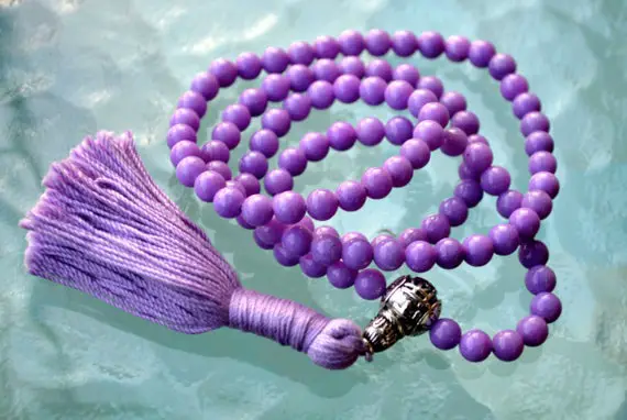6 Mm Purple Jade Prayer Beads Japa Mala Necklace - Buddhist Karma 108+1 Beads -energized Rosary For Nirvana Meditation Awakening Chakras