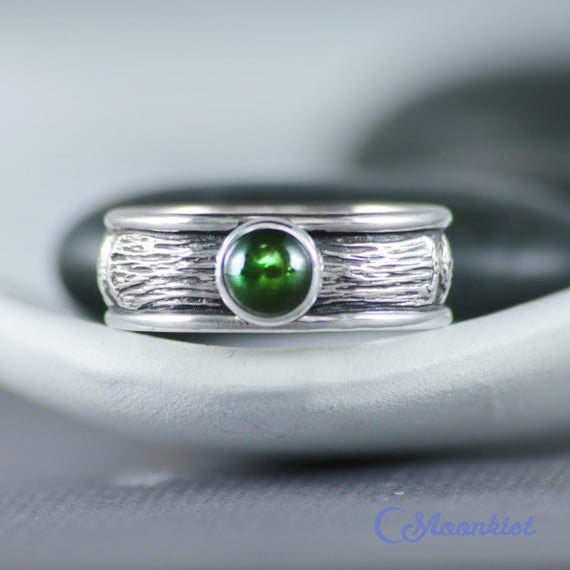 Silver Bamboo Mens Engagement Ring, Jade Mens Promise Rings, Wide Silver Jade Ring | Moonkist Designs