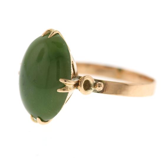 Vintage Jade Ring, Rose Gold Jade Engagement Ring, Nephrite Green Jade Ring