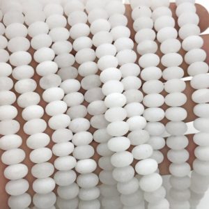 Shop Jade Rondelle Beads! 8x5mm Matte White Jade Rondelle Beads, Rondelle Stone Beads, Gemstone Beads | Natural genuine rondelle Jade beads for beading and jewelry making.  #jewelry #beads #beadedjewelry #diyjewelry #jewelrymaking #beadstore #beading #affiliate #ad