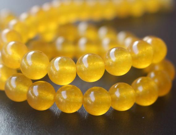 Yellow Jade Smooth Round Beads,4mm/6mm/8mm/10mm/12mm/14mm Candy Jade Beads Supply,15 Inches One Starand