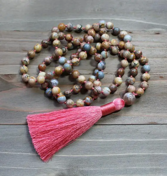 Jasper Mala Beads, Jasper Mala, Jasper Mala Necklace, Knotted Mala Beads, 108 Mala Beads, Meditation Beads, Yoga Gift For Mom, Prayer Beads