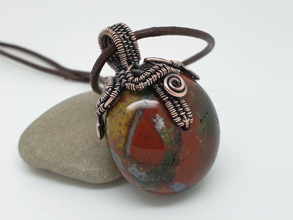 Fancy Jasper Necklace, Pebble Pendant, Wire Wrapped Jewellery, Natural Stone