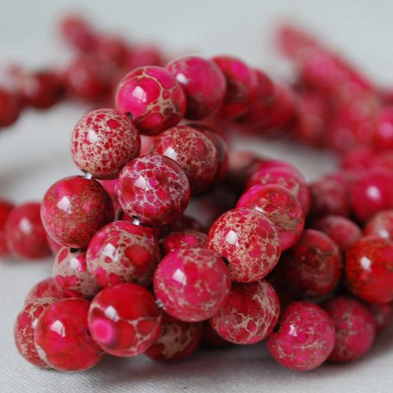 Imperial Jasper Dark Pink (dyed) Round Beads - 4mm, 10mm Sizes - 15" Strand