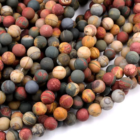 Matte Red Creek Jasper Bead 4mm 6mm 8mm 10mm 12mm Round Red Green Yellow Brown Natural Cherry Creek Multi Color Picasso Jasper 15.5" Strand