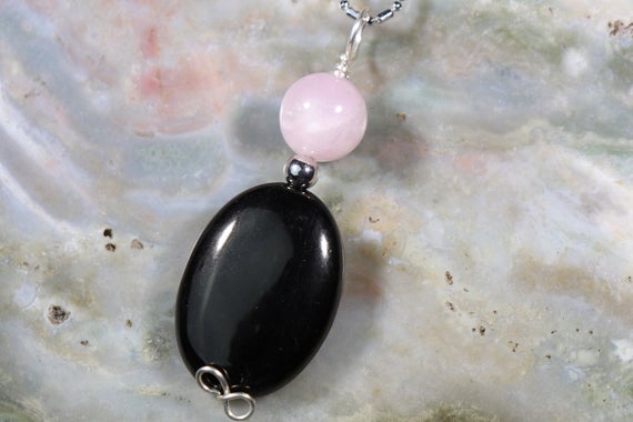 Jet Lignite And Pink Kunzite Healing Stone Necklace With Positive Healing Energy!