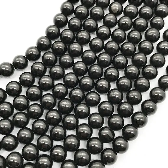 10mm Jet Beads, Black Stone Beads, Round Gemstone Beads