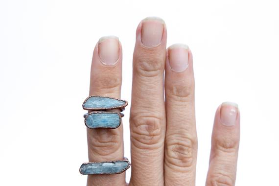 Sale Kyanite Ring | Blue Kyanite Ring | Electroformed Kyanite Ring | Kyanite Mineral Ring | Kyanite Healing Crystal  | Kyanite Bar Ring