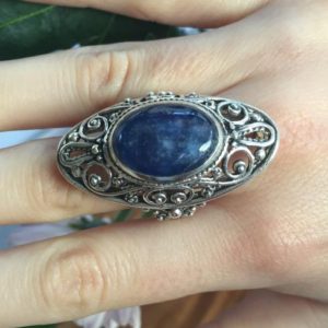 Shop Kyanite Rings! Blue Vintage Ring, Kyanite Ring, Statement Ring, Taurus Ring, Vintage Rings, Taurus Birthstone, Unique Ring, Silver Ring, Natural Kyanite | Natural genuine Kyanite rings, simple unique handcrafted gemstone rings. #rings #jewelry #shopping #gift #handmade #fashion #style #affiliate #ad