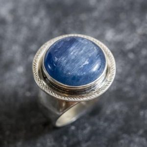 Shop Kyanite Rings! Round Kyanite Ring, Natural Kyanite, Blue Kyanite Ring, Vintage Blue Rings, African Kyanite, Large Stone Ring, Solid Silver Ring, Kyanite | Natural genuine Kyanite rings, simple unique handcrafted gemstone rings. #rings #jewelry #shopping #gift #handmade #fashion #style #affiliate #ad