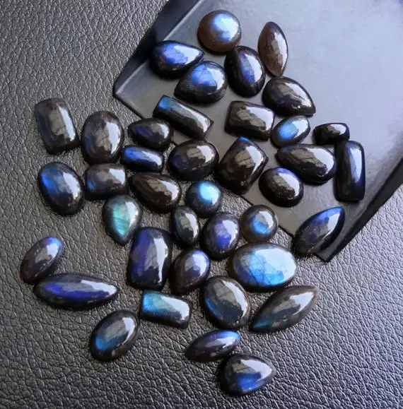 7-15mm Rare Black Labradorite Plain Cabochons, Natural Peacock Labradorite Flat Back Mix Cabochons, Blue Fire Gems (5pcs To 10pcs Options)