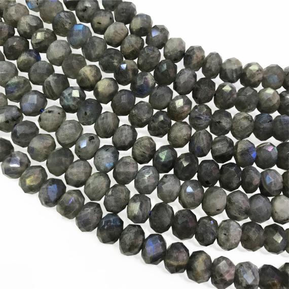 8x5mm Natural Faceted Gray Labradorite Rondelle Beads, Rondelle Stone Beads, Gemstone Beads