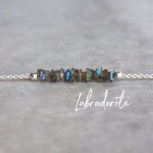 Shop Labradorite Jewelry! Raw Labradorite Necklace, Healing Crystal, Gift for Her, Gift for Friend, Crystal Choker, Raw Stone Necklace, Layering Necklace, Minimalist | Natural genuine Labradorite jewelry. Buy crystal jewelry, handmade handcrafted artisan jewelry for women.  Unique handmade gift ideas. #jewelry #beadedjewelry #beadedjewelry #gift #shopping #handmadejewelry #fashion #style #product #jewelry #affiliate #ad